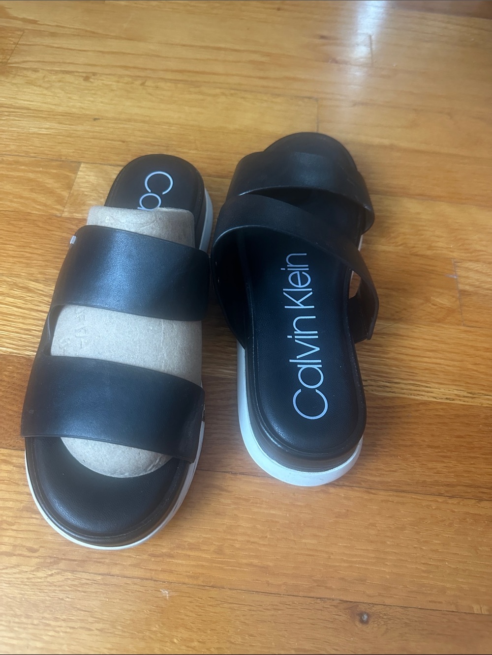 Calvin Klein Black and White Platform Slide Sandals size 8
